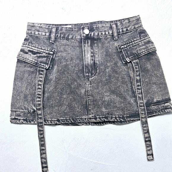 Vintage Sz Large Stone Wash Denim Mini Jeans Cargo Y2K Skirt - Picture 1 of 6